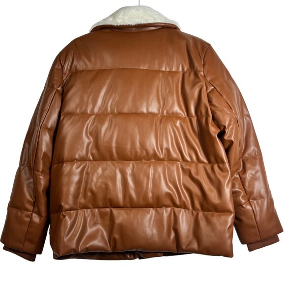 Levis Brown Faux Leather Sherpa Collar Puffer Jacket With Zipper Pockets Size XL - Picture 2 of 9